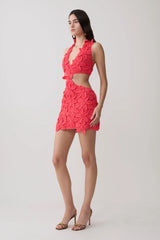 Jaylene Floral Crochet Mini Dress - Pomegranate