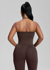 SculptMe Longline Halterneck Form-Fitting Built-in Bra Twill Knit Tank Top
