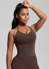 SculptMe Longline Halterneck Form-Fitting Built-in Bra Twill Knit Tank Top