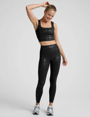 Plaid Foil Black High Waisted Midi Legging