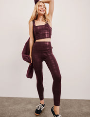 Plaid Foil Burgundy High Waisted Midi Legging
