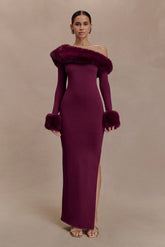 Karleigh Faux Fur Knit Maxi Dress - Plum