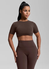 SculptMe Crew Neckline Backless Removable Bra Cups Seamless Crop Top