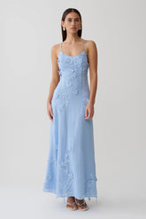 Odette Floral Lace Midi Dress - Pale Blue
