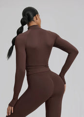 SculptMe Longline Form-Fitting Seamless Thumb Hole Twill Knit Half-Zip Top