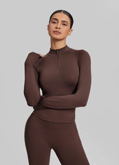 SculptMe Longline Form-Fitting Seamless Thumb Hole Twill Knit Half-Zip Top