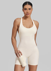 Form-Fitting Shorts Crossback Built-in Bra Sweat-Wicking Bodysuit
