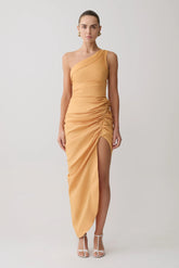 Birgit Linen Midi Dress With Hardware - Deep Peach