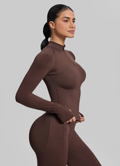 SculptMe Longline Form-Fitting Seamless Thumb Hole Twill Knit Half-Zip Top