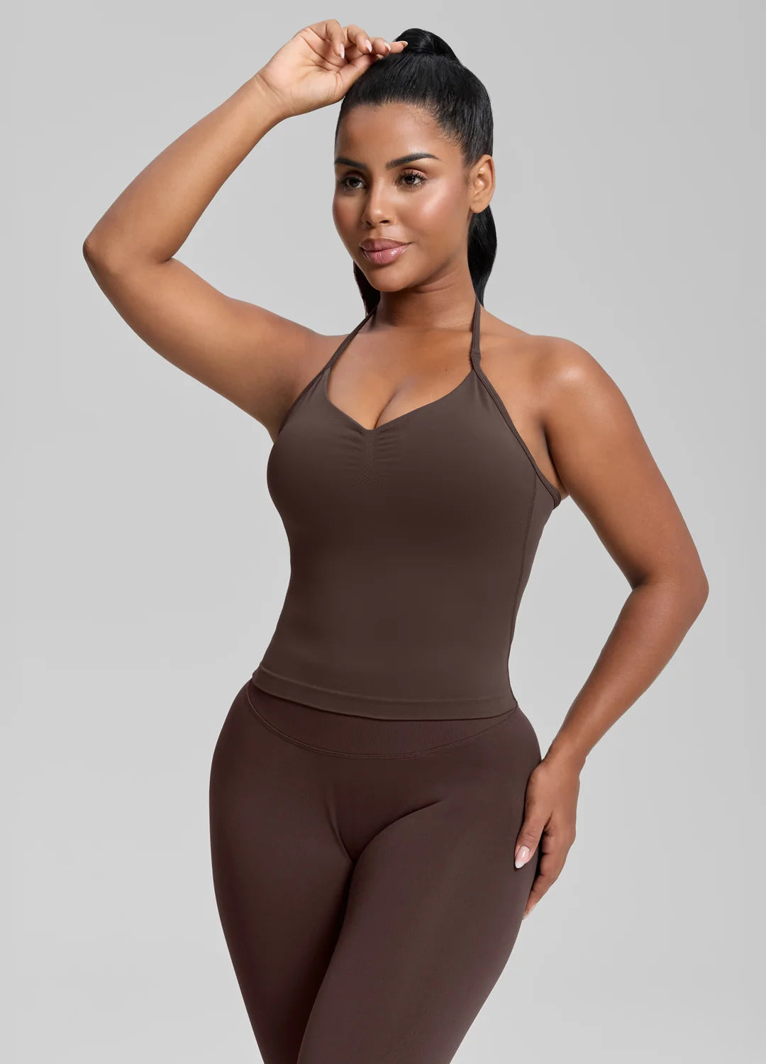 SculptMe Longline Halterneck Form-Fitting Built-in Bra Twill Knit Tank Top