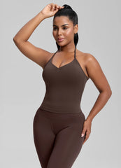 SculptMe Longline Halterneck Form-Fitting Built-in Bra Twill Knit Tank Top