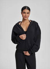 Relaxed Oversized Full Zipper Kangaroo Pockets Soft Hoodie