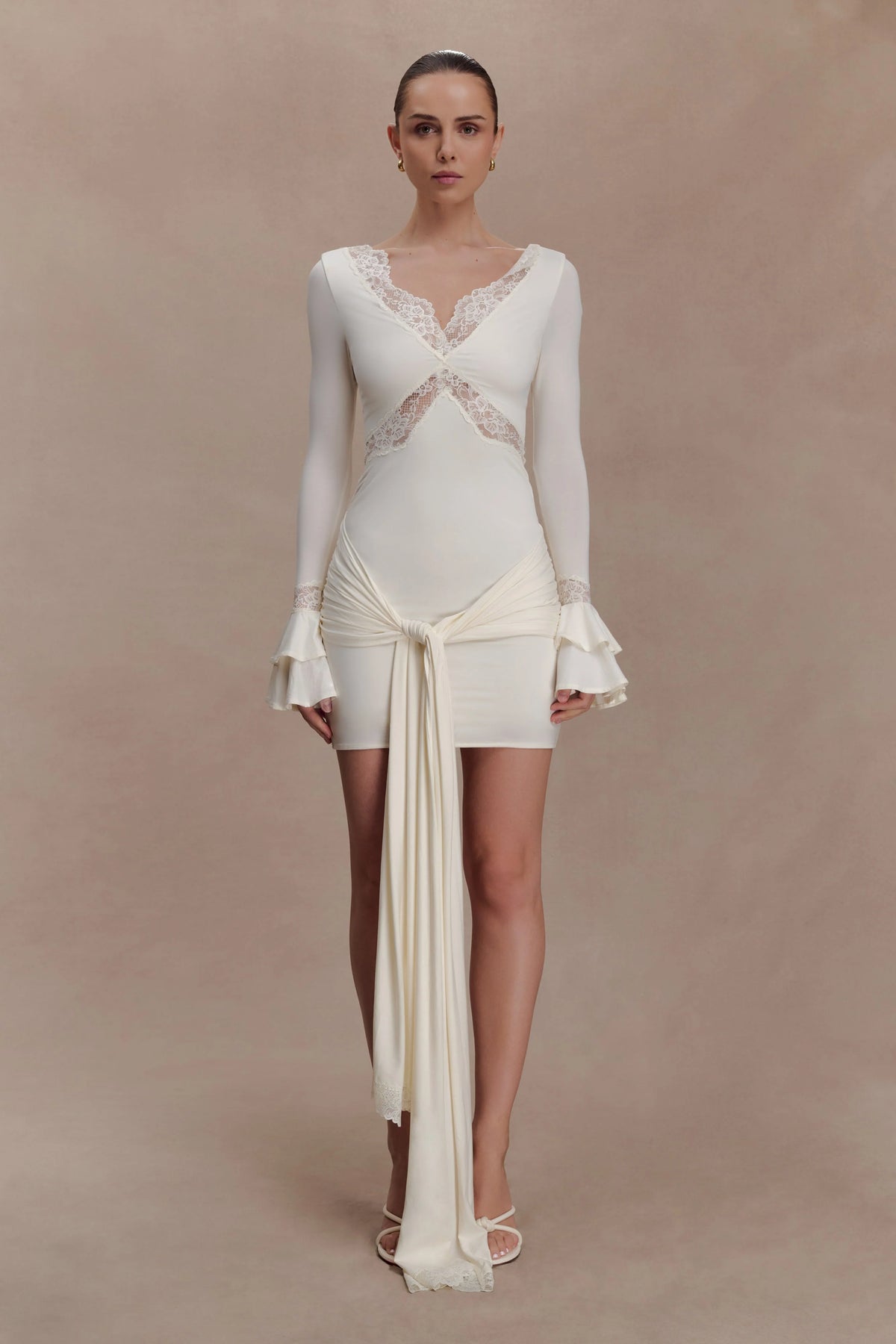 Electra Slinky Lace Mini Dress - Ivory