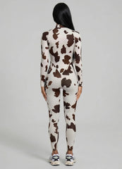 Mocha Cow Closed-Back Catsuit