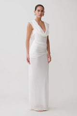 Giulia Chiffon Draped Maxi Dress - White