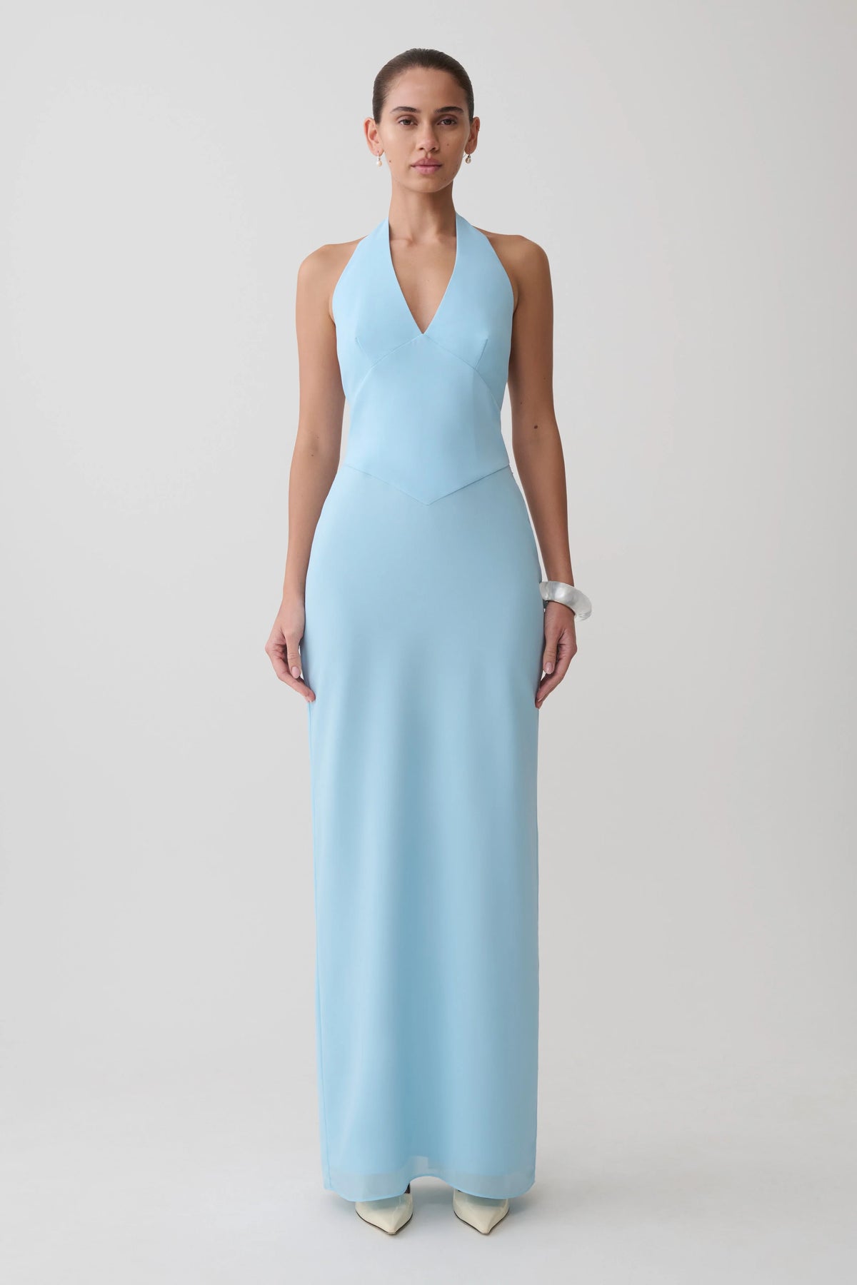Valentina Chiffon Halter Maxi Dress - Pale Blue