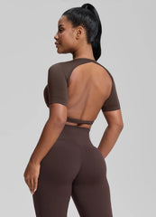 SculptMe Crew Neckline Backless Removable Bra Cups Seamless Crop Top