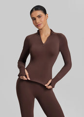 SculptMe Longline Form-Fitting Seamless Thumb Hole Twill Knit Half-Zip Top
