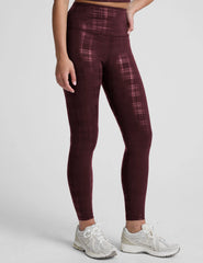 Plaid Foil Burgundy High Waisted Midi Legging