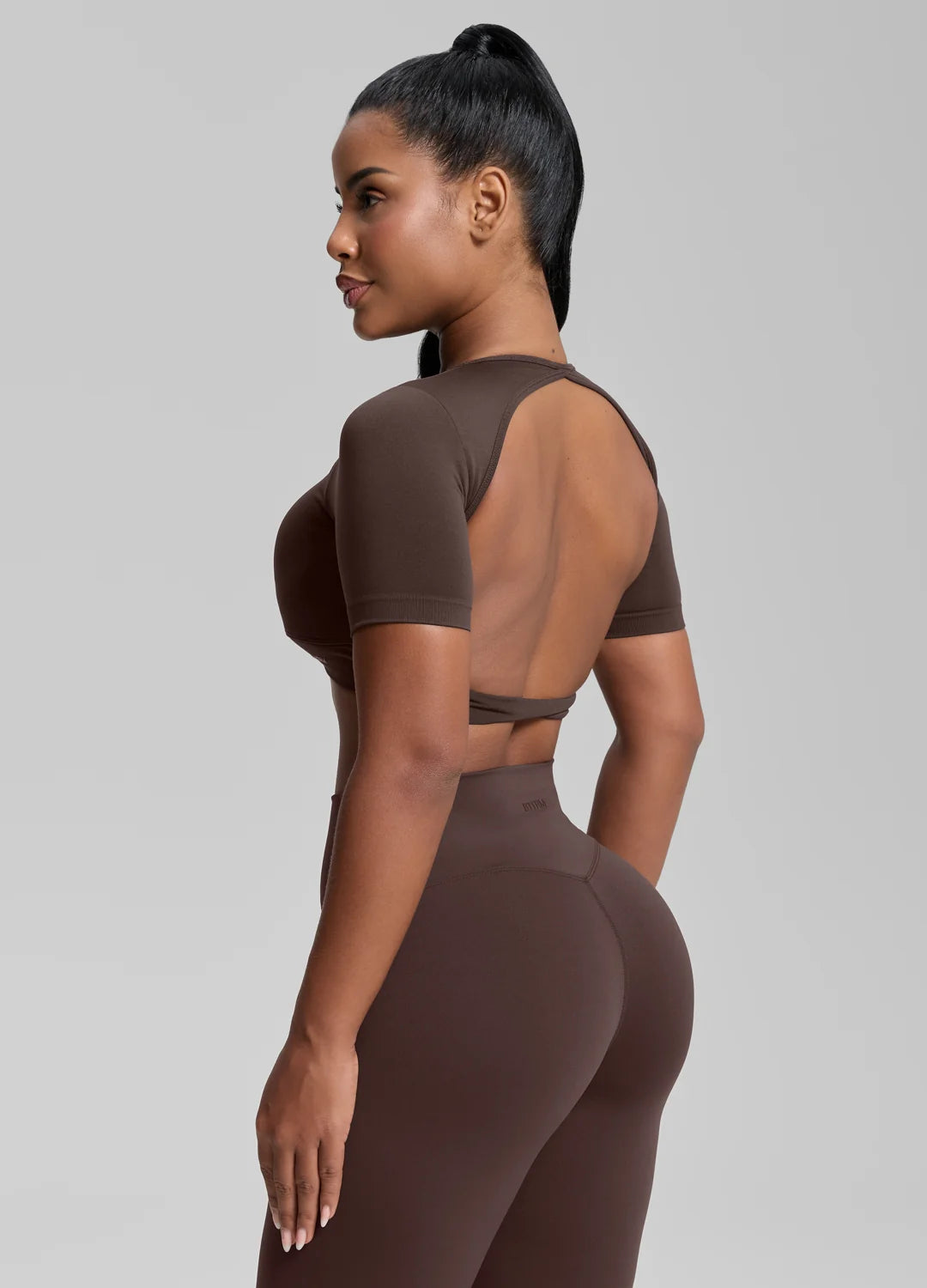 SculptMe Crew Neckline Backless Removable Bra Cups Seamless Crop Top