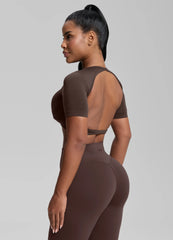 SculptMe Crew Neckline Backless Removable Bra Cups Seamless Crop Top